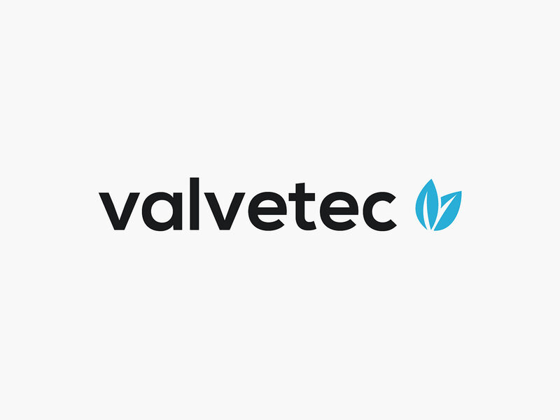 Black Valvetec wordmark with a light blue leaf symbol